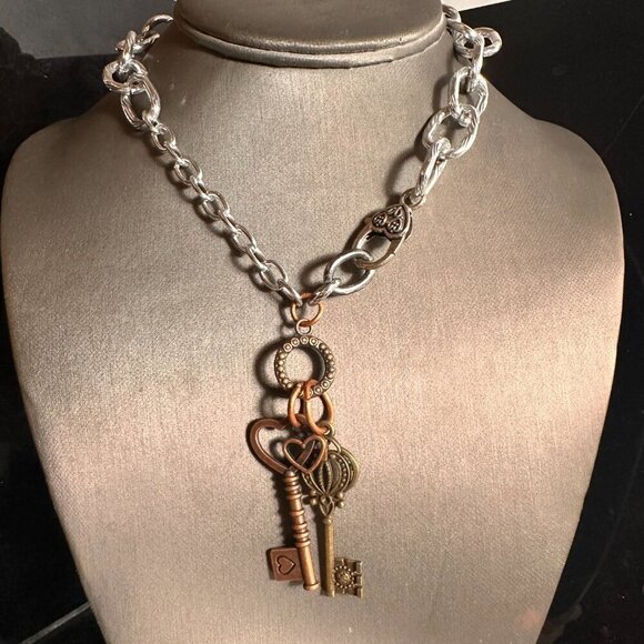 Key FOB Keys Lock Handmade Silver Necklace Choker Punk Rocker Gift NWT Steampunk - Picture 4 of 11